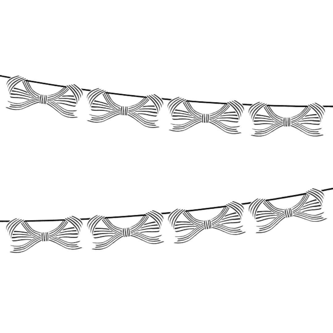 black and white bow garland banner for birthday from Parte Haus party supply store in Bethesda MD