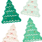 Green and white Christmas tree plates with ribbon detail holiday tableware from Parte Haus party supply store in Bethesda Maryland