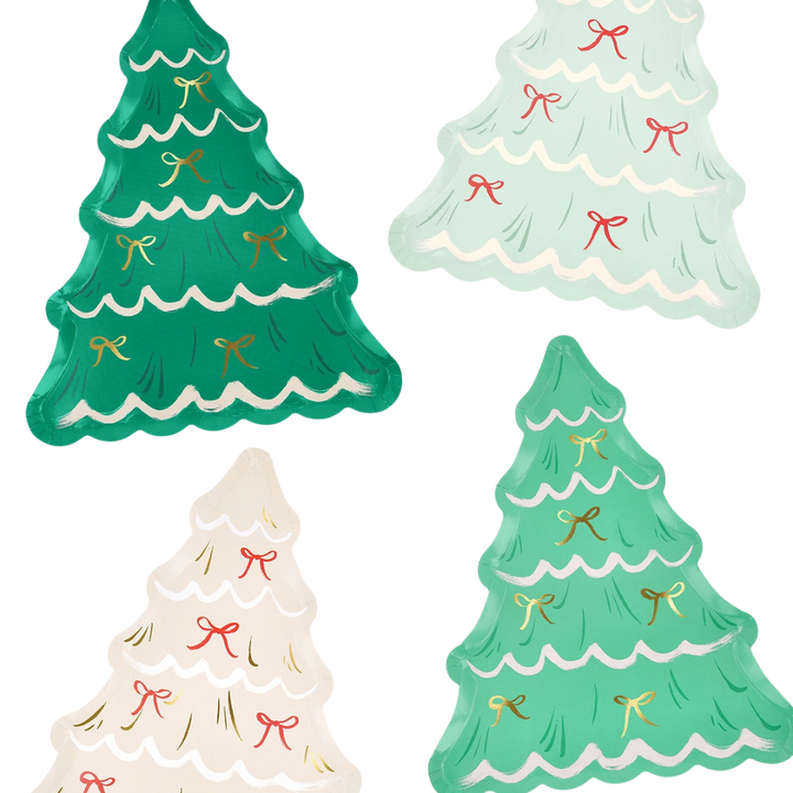 Mint Green and Cream Christmas Tree With Bows Large Dinner Plates