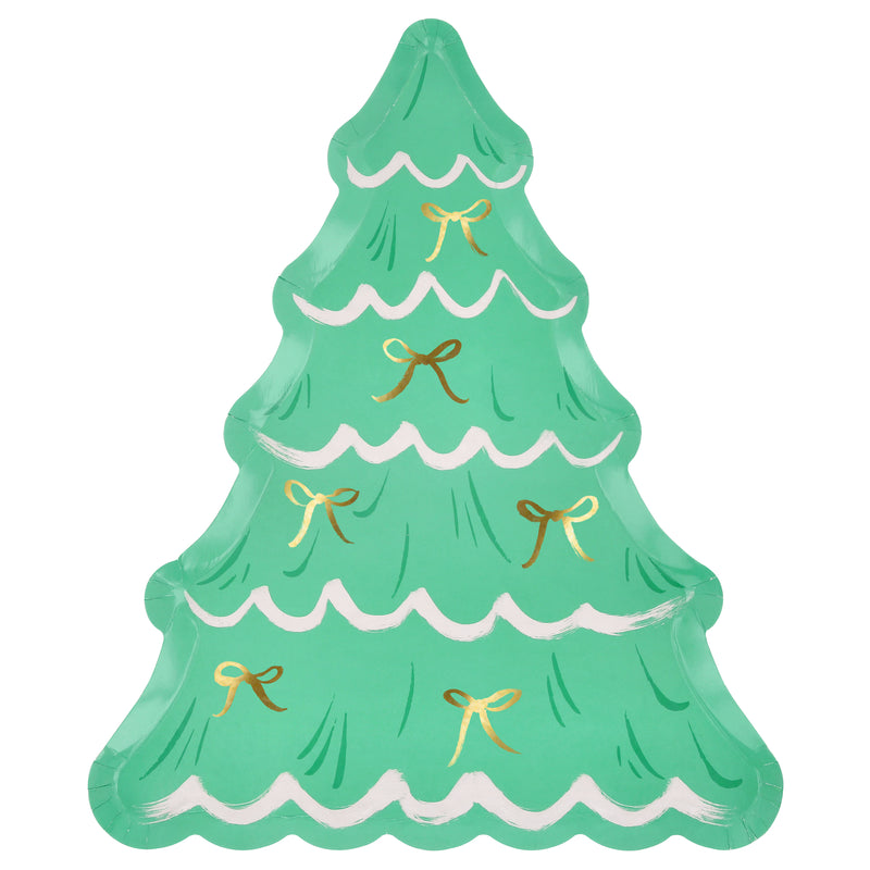 Mint Green and Cream Christmas Tree With Bows Large Dinner Plates