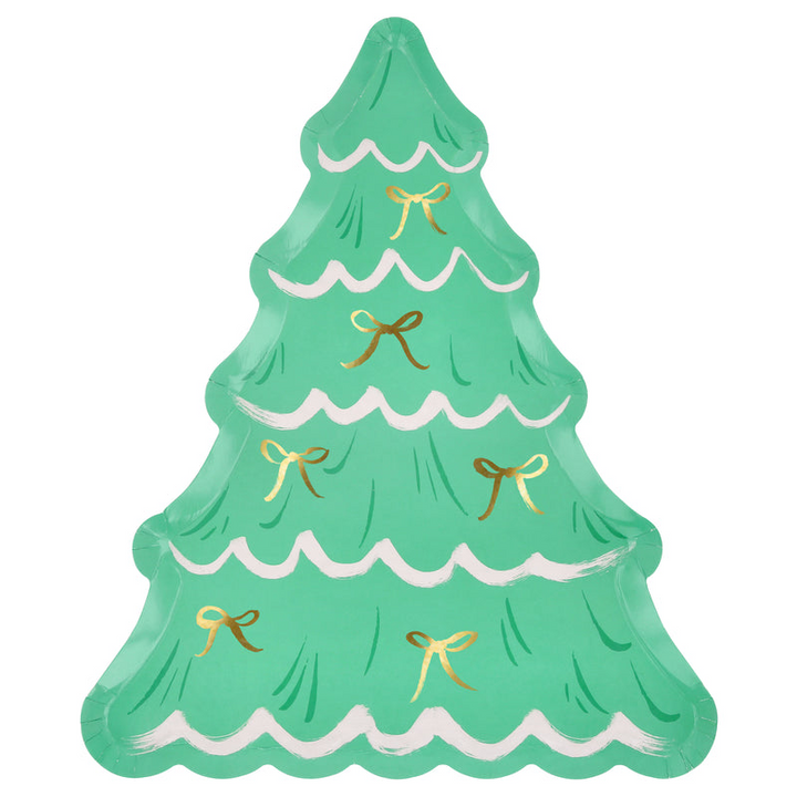 Mint Green and Cream Christmas Tree With Bows Large Dinner Plates