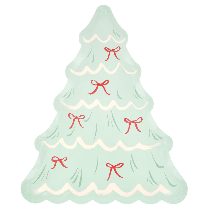 Mint Green and Cream Christmas Tree With Bows Large Dinner Plates