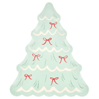 Mint Christmas tree shaped plate with red bows holiday theme from Parte Haus party supply store in Bethesda MD