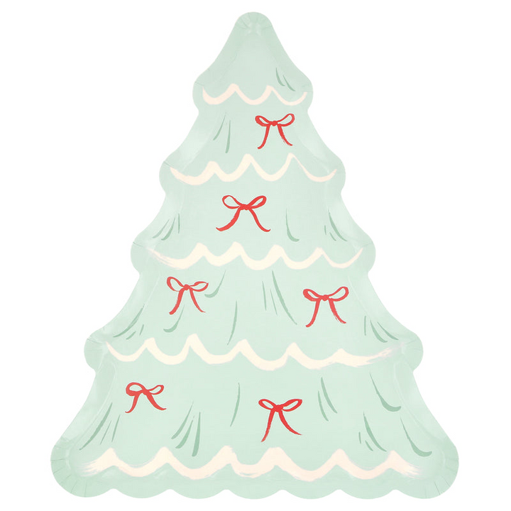 Mint Green and Cream Christmas Tree With Bows Large Dinner Plates