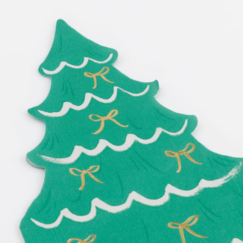 Mint Green and Cream Christmas Tree With Bows Dinner Napkins