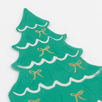 Green Christmas tree shaped plate with gold bows holiday theme from Parte Haus party supply store in Bethesda MD