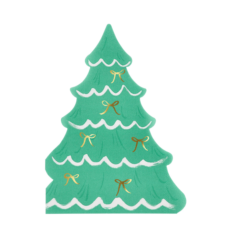 Green Christmas tree shaped plate with gold bows for holiday from Parte Haus party supply store in Bethesda MD
