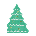 Green Christmas tree shaped plate with gold bows for holiday from Parte Haus party supply store in Bethesda MD