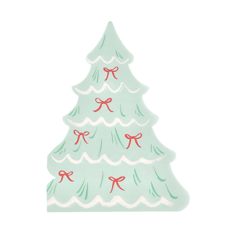 Mint Christmas tree shaped plate with red bows Christmas theme from Parte Haus party supply store in Bethesda MD