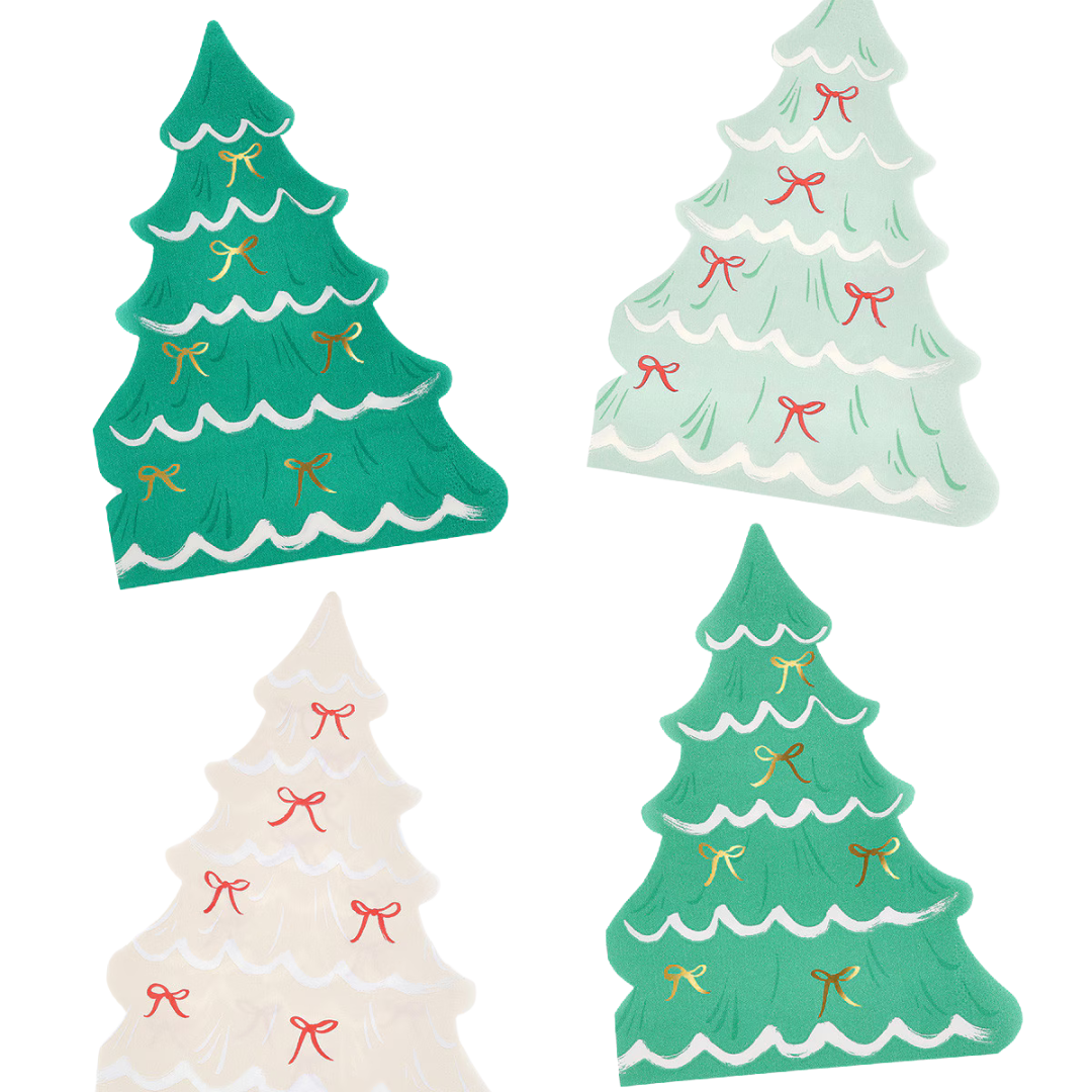 Mint Green and Cream Christmas Tree With Bows Dinner Napkins