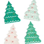 Green and white Christmas tree shaped napkins with bows holiday tableware from Parte Haus party supply store in Bethesda MD