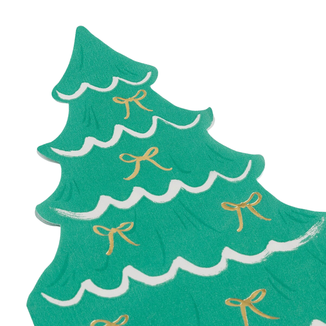 Mint Green and Cream Christmas Tree With Bows Dinner Napkins