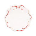 Red and gold ribbon paper plate with scalloped edges celebration theme from Parte Haus party supply store in Bethesda MD