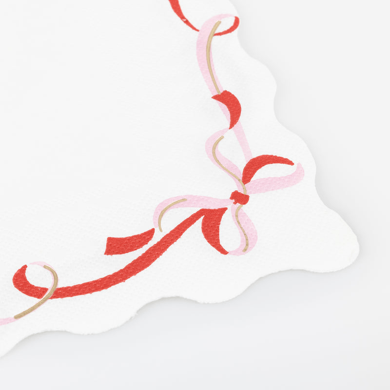 Red pink and gold ribbon paper napkin with scalloped edge for celebration from Parte Haus party supply store in Bethesda MD