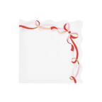 White napkin with pink and red ribbon design elegant birthday decor from Parte Haus party supply store in Bethesda MD