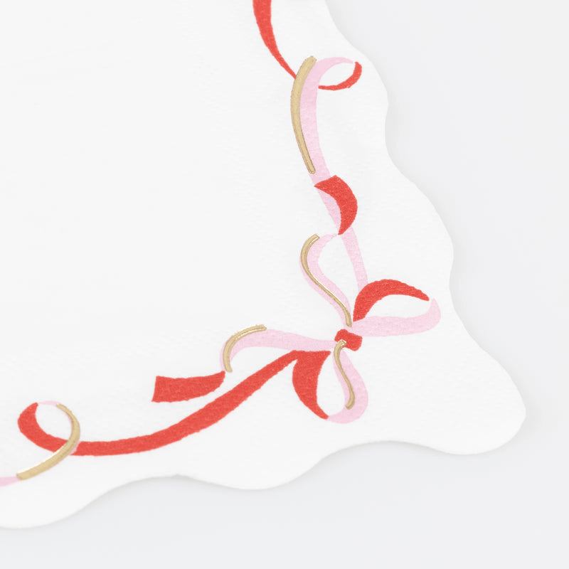 Red pink and gold ribbon border scalloped paper napkin for celebration from Parte Haus party supply store in Bethesda Maryland