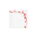 White napkin with red and gold ribbon bow edge for celebration from Parte Haus party supply store in Bethesda Maryland