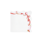 White napkin with red and gold ribbon bow edge for celebration from Parte Haus party supply store in Bethesda Maryland