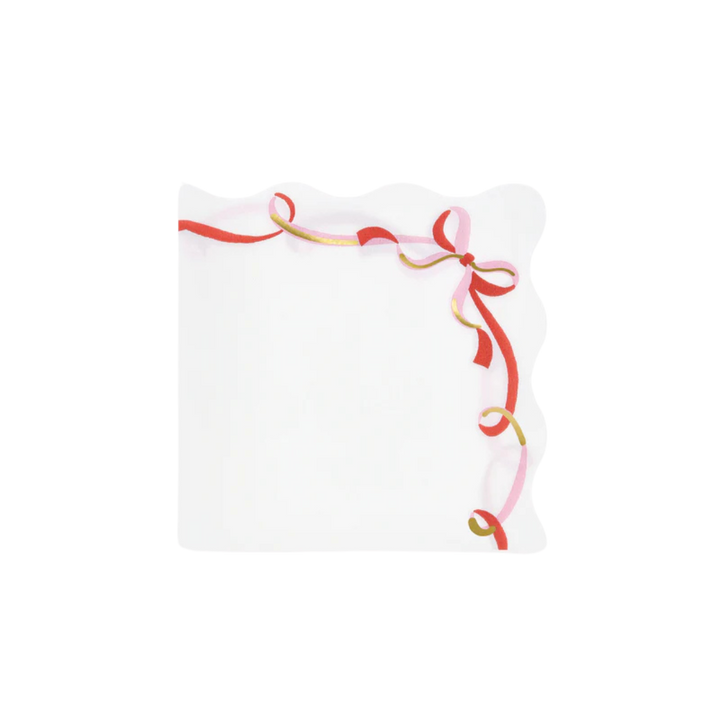 Pink and Red Ribbon Bow Cocktail Napkins