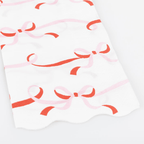 Pink and red bow paper napkin with scalloped edge for birthday from Parte Haus party supply store in Bethesda MD