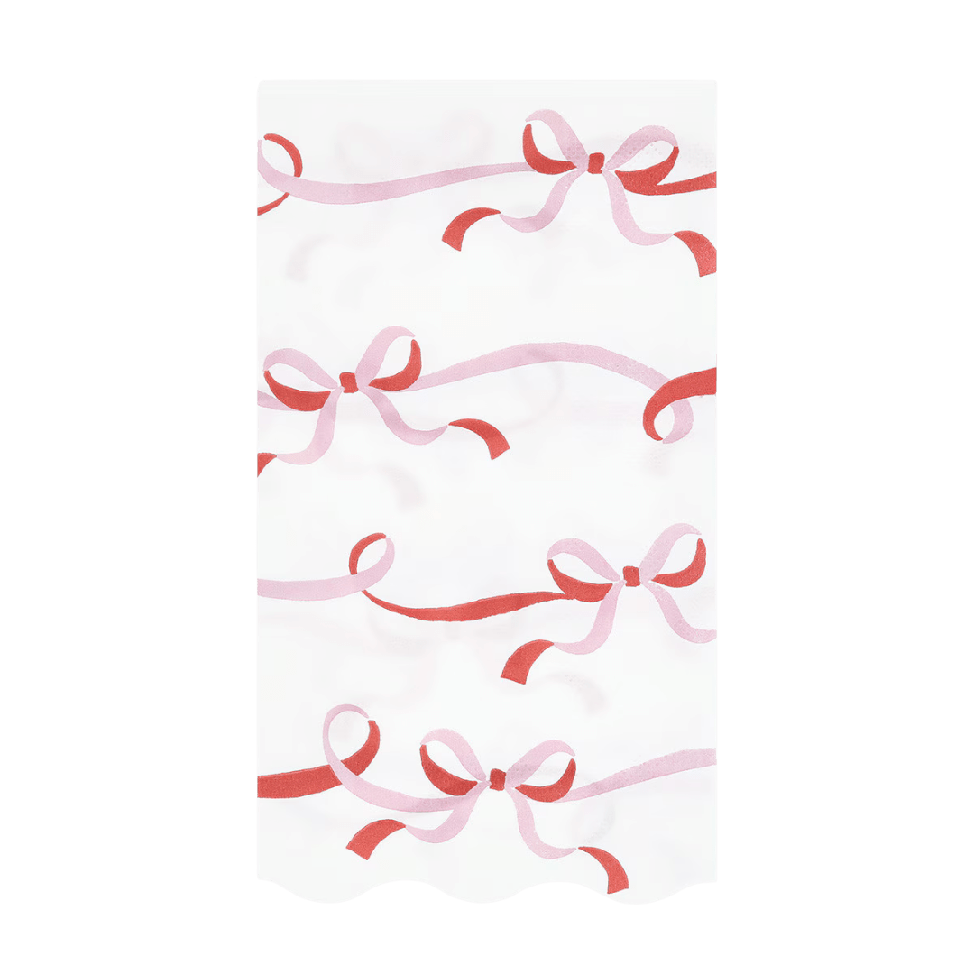 Pink red bow napkin with scalloped edge for birthday from Parte Haus party supply store in Bethesda MD