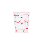 Pink and red ribbon paper cup with bow pattern birthday theme from Parte Haus party supply store in Bethesda MD