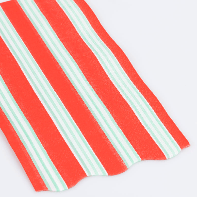 Red and mint striped scalloped napkin holiday theme from Parte Haus party supply store in Bethesda MD