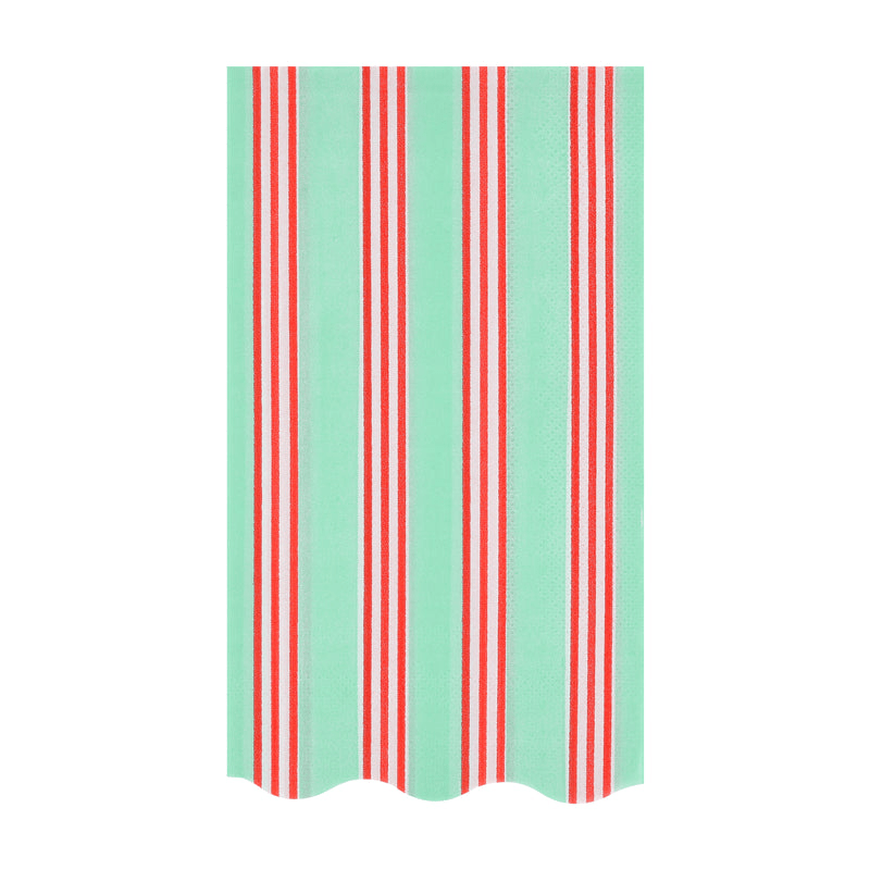 Mint and red striped napkin with scalloped edge for birthday from Parte Haus party supply store in Bethesda MD