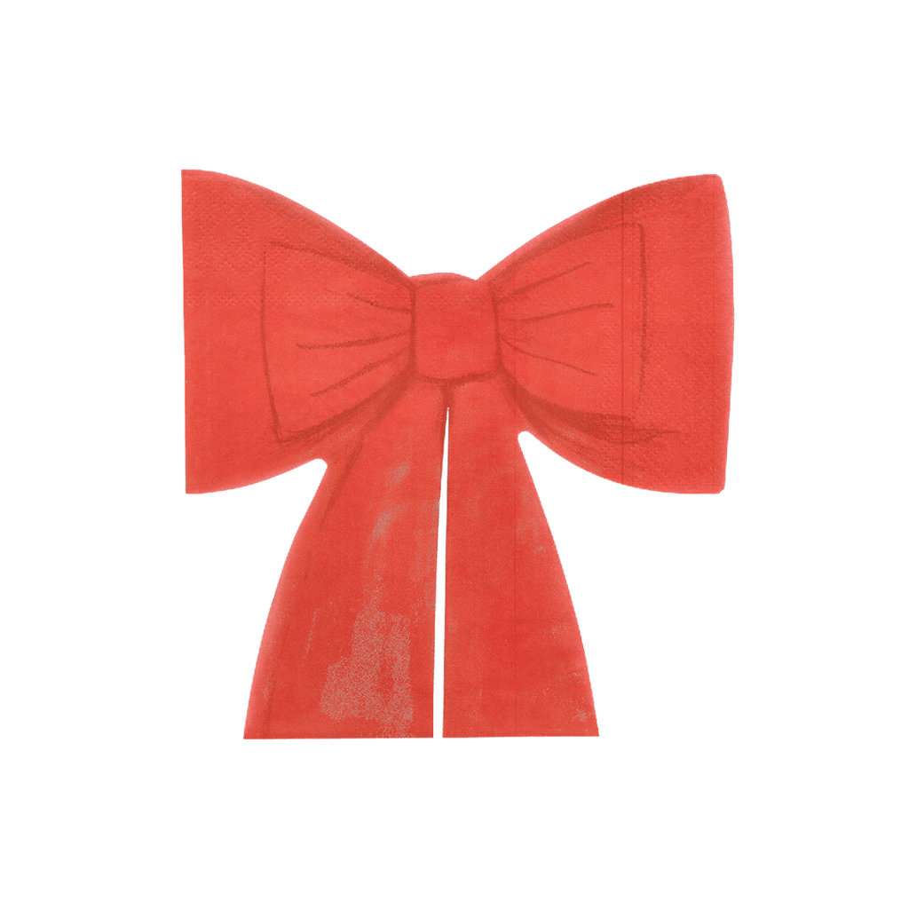 Red bow decorative napkin with ribbon details Christmas holiday theme from Parte Haus party supply store in Bethesda Maryland