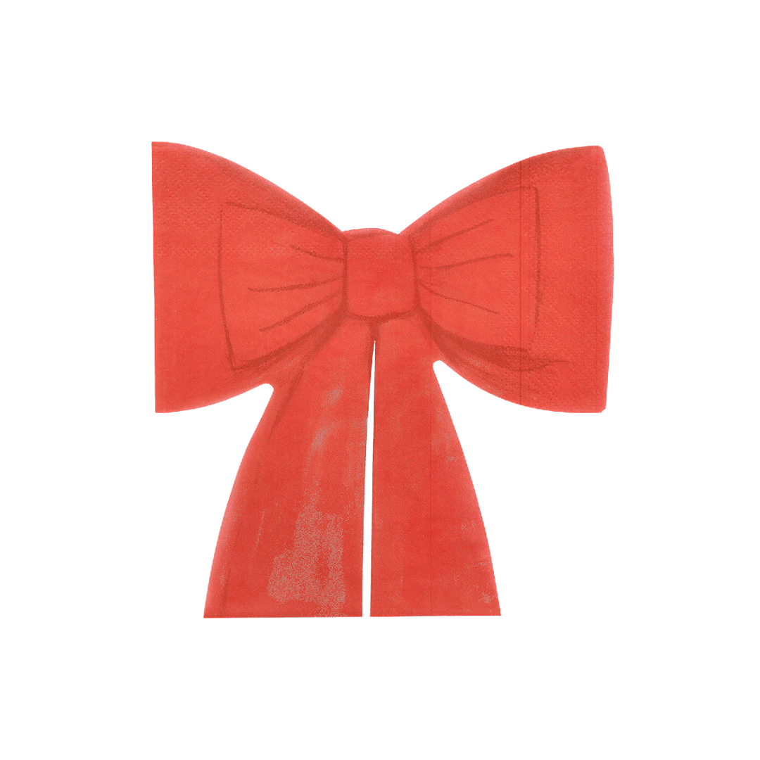 Red bow decorative napkin with ribbon details Christmas holiday theme from Parte Haus party supply store in Bethesda Maryland