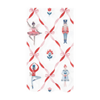 Red and pink Nutcracker themed paper napkin with ballet dancer and soldier from Parte Haus party supply store in Bethesda Maryland