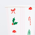 White Christmas paper cup with red and green holiday icons from Parte Haus party supply store in Bethesda MD