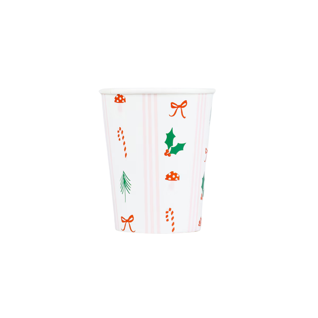 White and Pink Festive Icon Stripes Cups