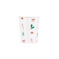 White Christmas paper cup with festive icons holiday design from Parte Haus party supply store in Bethesda MD