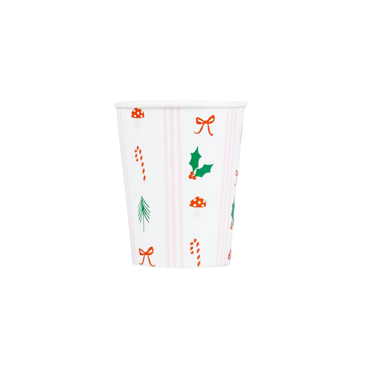 White and Pink Festive Icon Stripes Cups