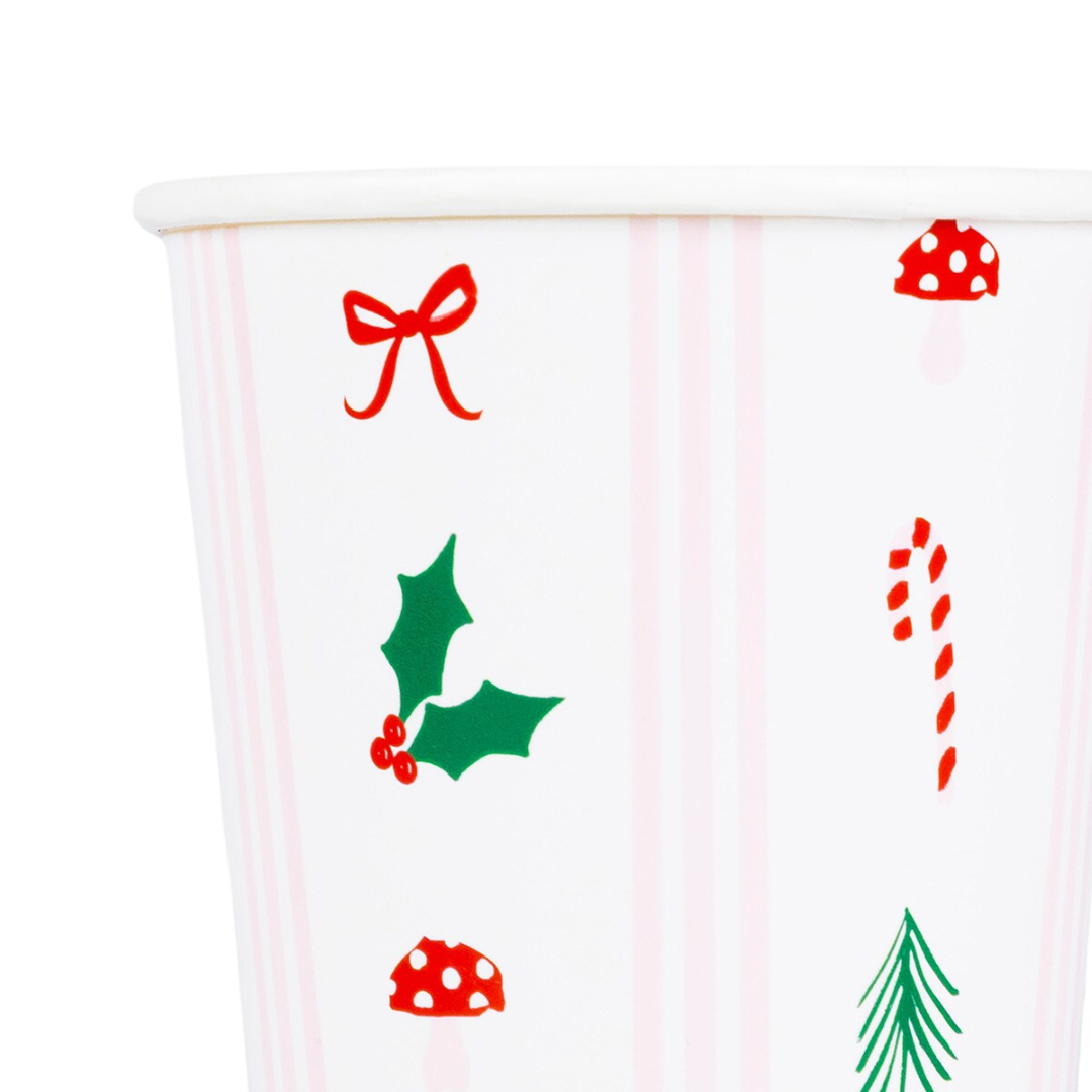 White and Pink Festive Icon Stripes Cups