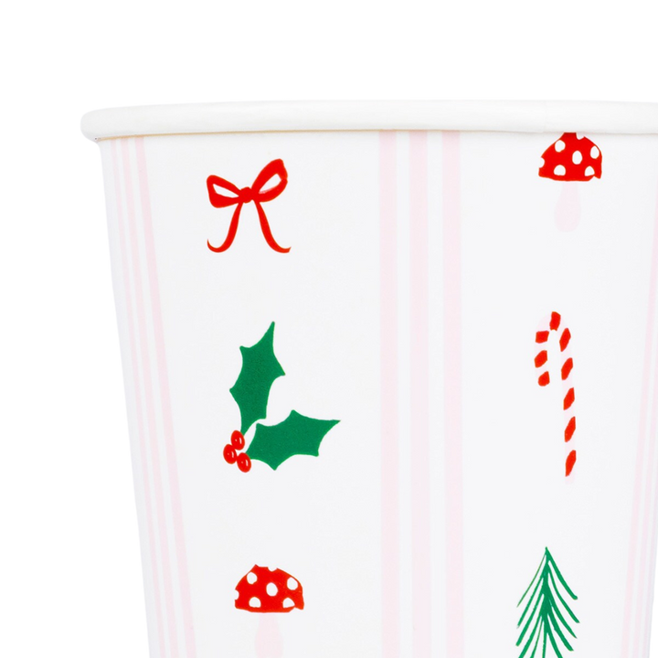 White and Pink Festive Icon Stripes Cups