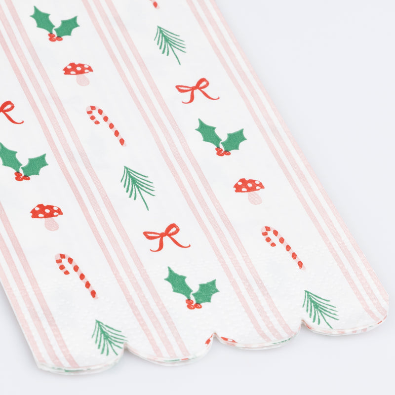 White and Pink Festive Icon Stripes Guest Napkins
