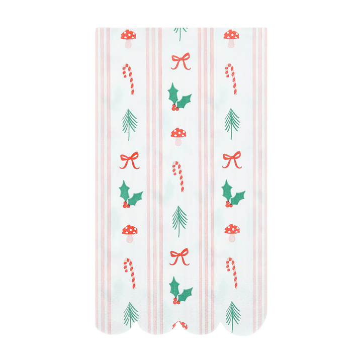 White and Pink Festive Icon Stripes Guest Napkins