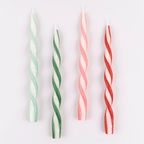 Green red and white twisted taper candles for holiday celebration from Parte Haus party supply store in Bethesda MD