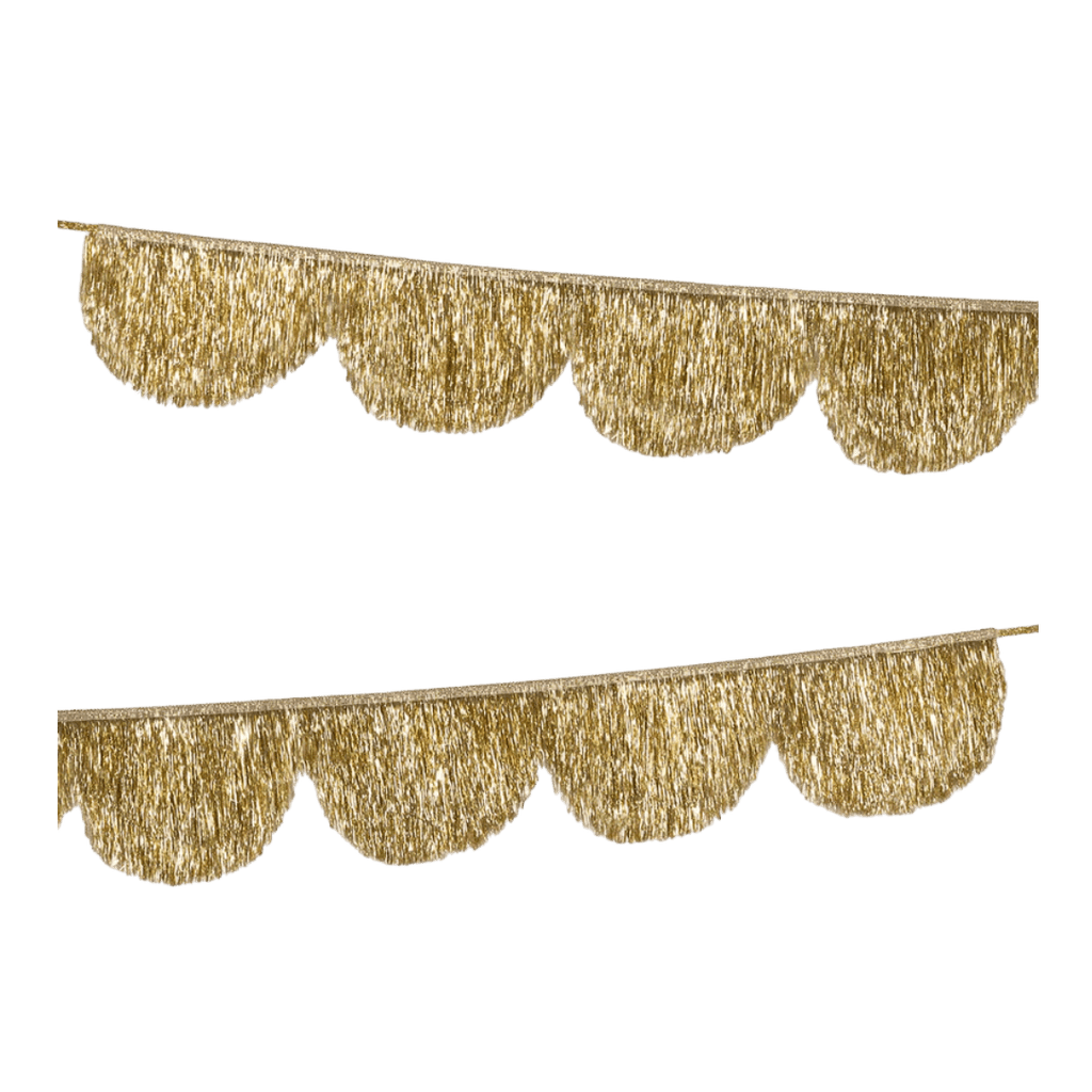 Gold garland scalloped fringe decoration for celebration from Parte Haus party supply store in Bethesda MD