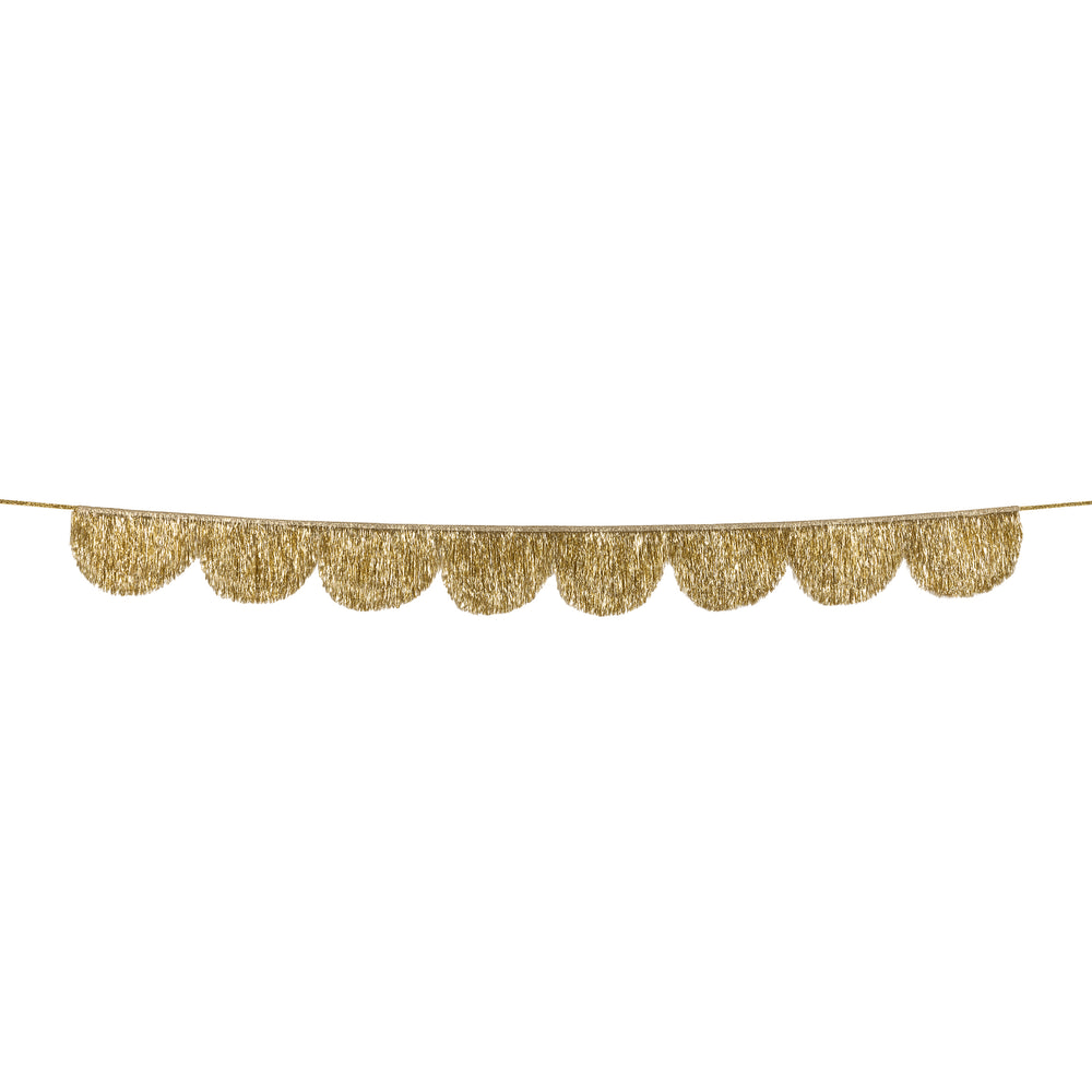 Gold garland banner with scalloped fringe festive decoration from Parte Haus party supply store in Bethesda MD