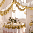 Gold and silver garland banner New Year decoration with festive table from Parte Haus party supply store in Bethesda MD