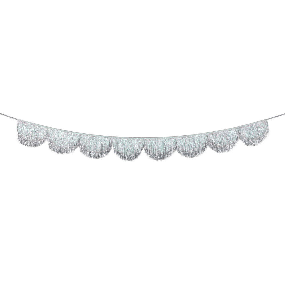Silver tinsel garland scalloped banner festive decoration from Parte Haus party supply store in Bethesda MD