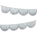 Silver tinsel garland with scalloped fringe for celebration decor from Parte Haus party supply store in Bethesda MD