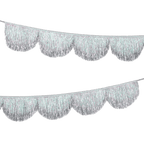Silver tinsel garland with scalloped fringe for celebration decor from Parte Haus party supply store in Bethesda MD