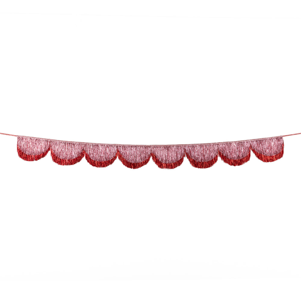 Pink and Red Pink Glitter Tinsel Scallop Garland