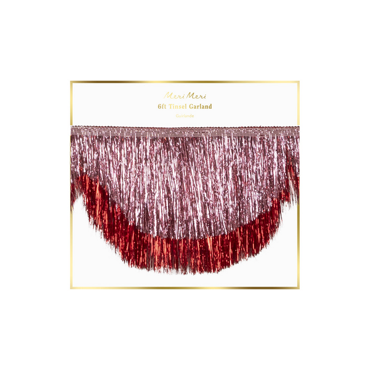 Pink and Red Pink Glitter Tinsel Scallop Garland