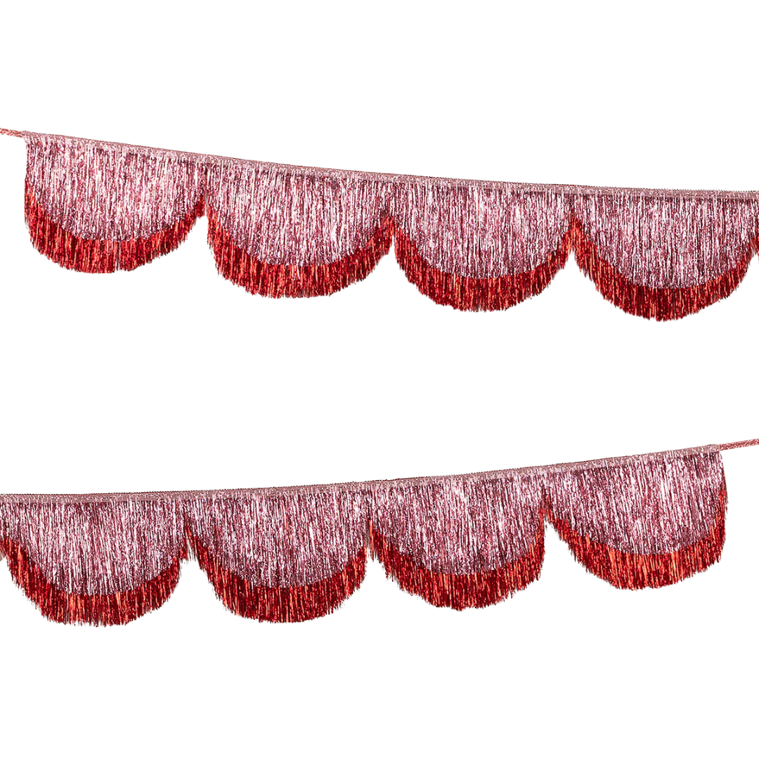 Pink and Red Pink Glitter Tinsel Scallop Garland