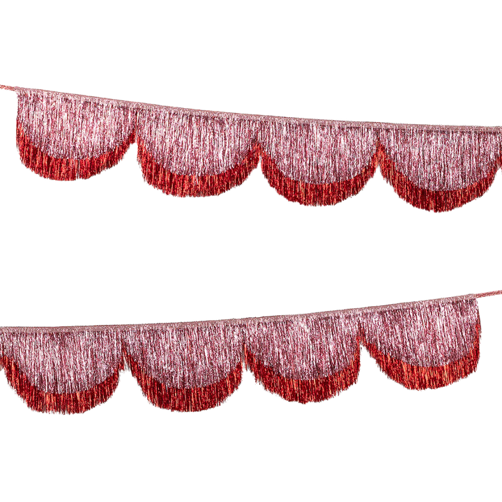 Pink and Red Pink Glitter Tinsel Scallop Garland